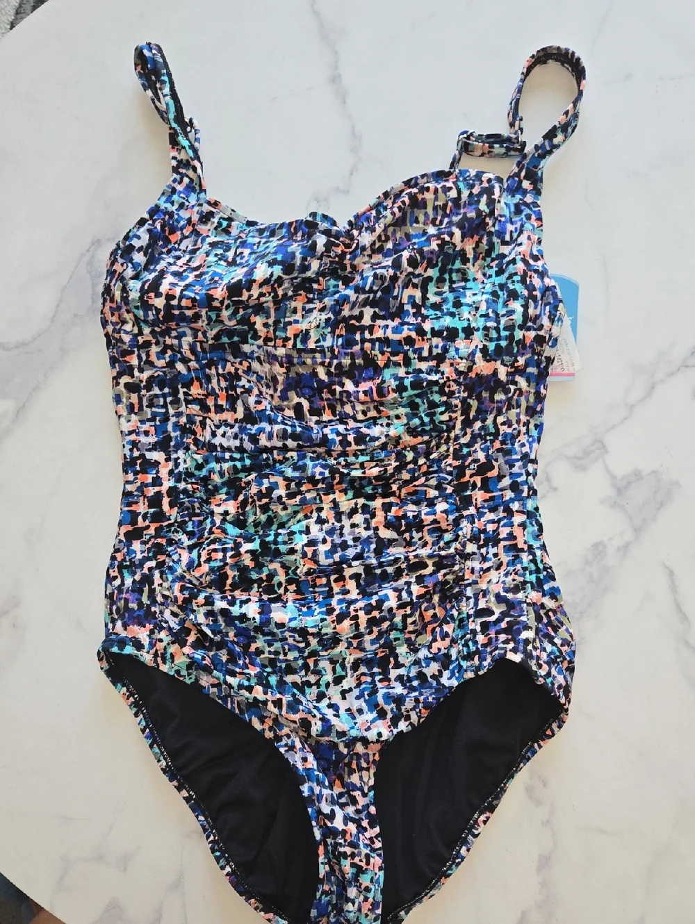 Swim Solutions Women's Shirred Front Tummy Control One-Piece Swimsuit Sz 16 NWT - Picture 4 of 10